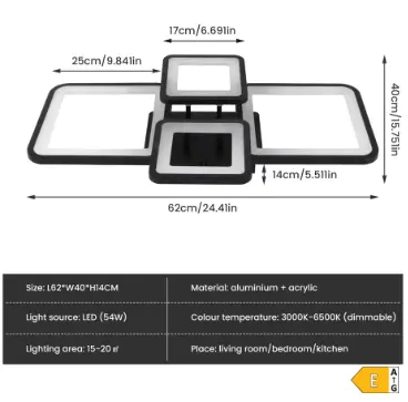 Plafonnier LED moderne NOIR, plafonnier à intensité variable 54W avec télécommande - FlexiLight